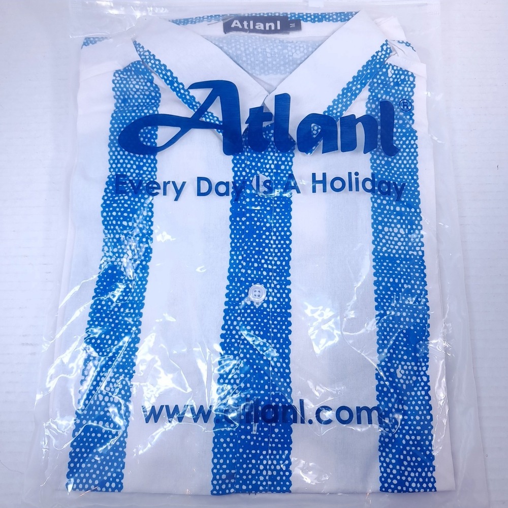 NEW Atlanl Holiday shirt Men's sz M Medium Blue white vertical striped Button Up